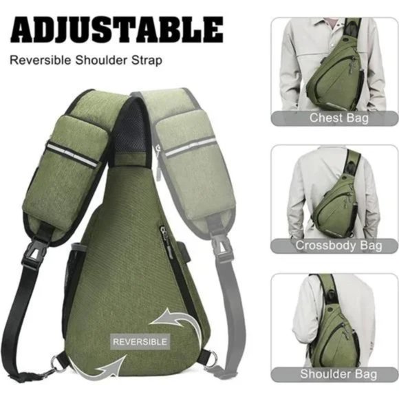 New Water Resistant Hiking Shoulder Bag Unisex Army Green - Picture 4 of 7